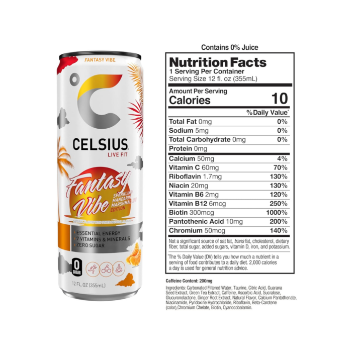 CELSIUS Sparkling Fantasy Vibe, Mandarin & Marshmallow Flavor 355ml x 12 - Image 2